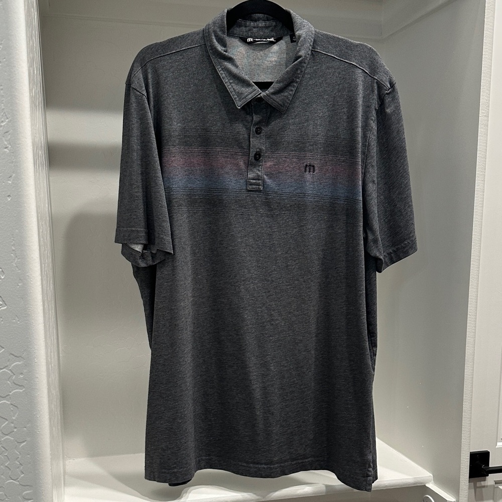 Travis Mathew Charcoal Polo with Subtle Stripe
